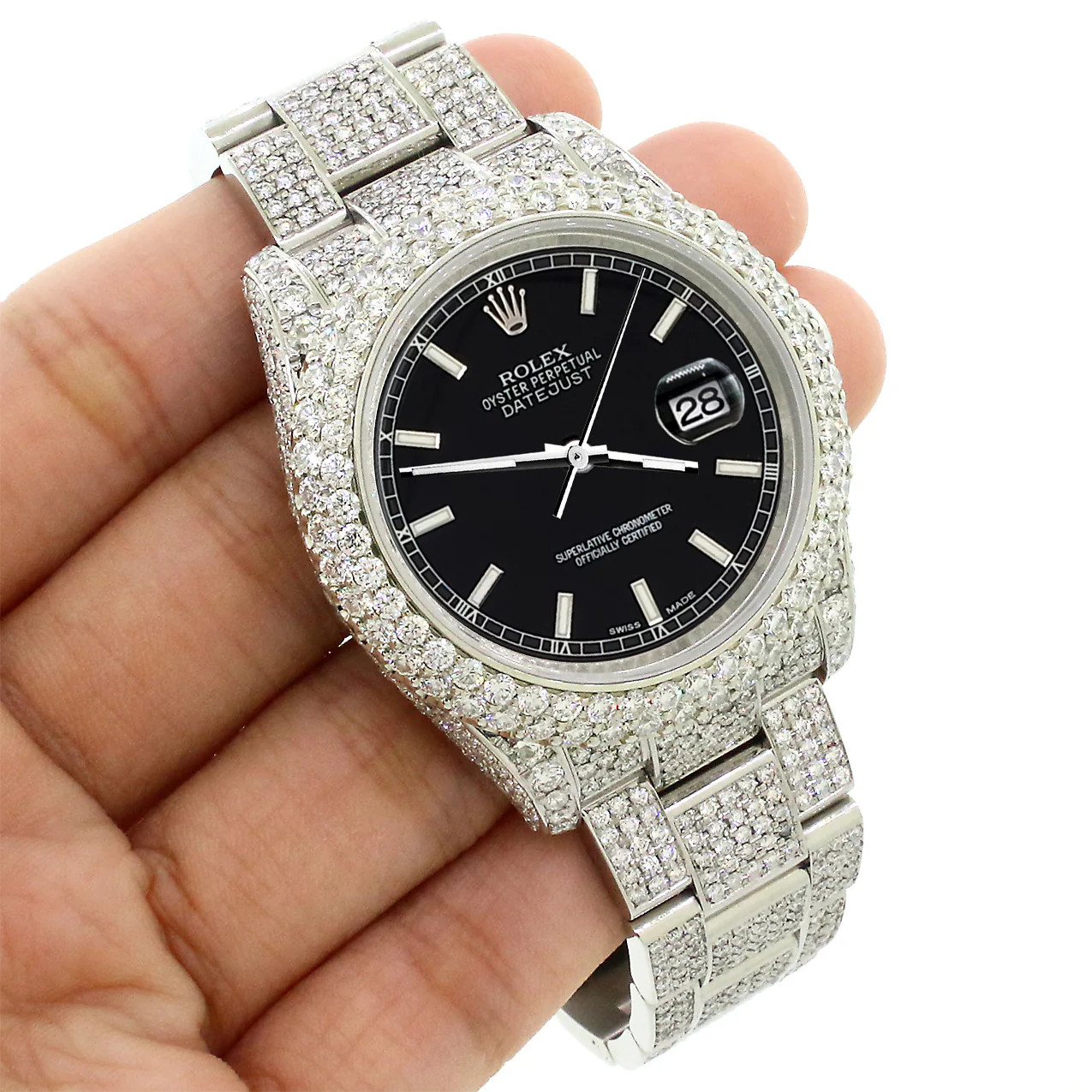 Rolex Datejust 36mm 116200 Pave 16.9CT Diamond Bezel/Case/Bracelet/Black Index Dial Steel Watch Box Papers - Image 2
