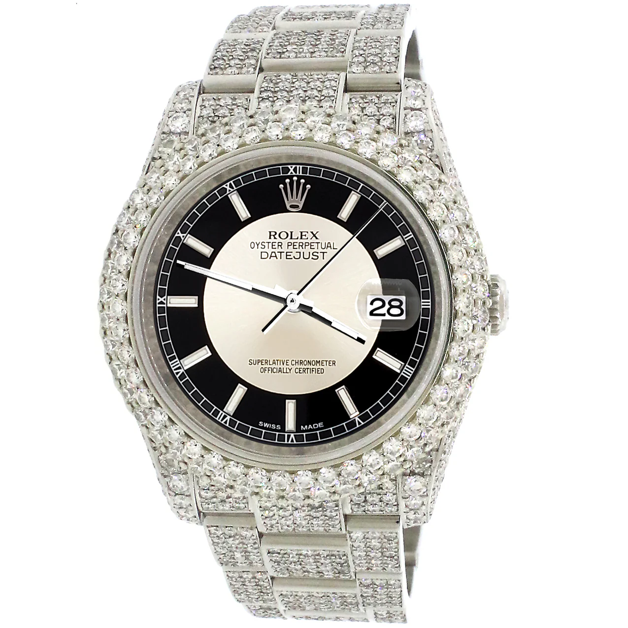Rolex Datejust 36mm Black Tuxedo Index 116200 Watch Pave 16.9CT Natural Diamond Box Papers Appraisal