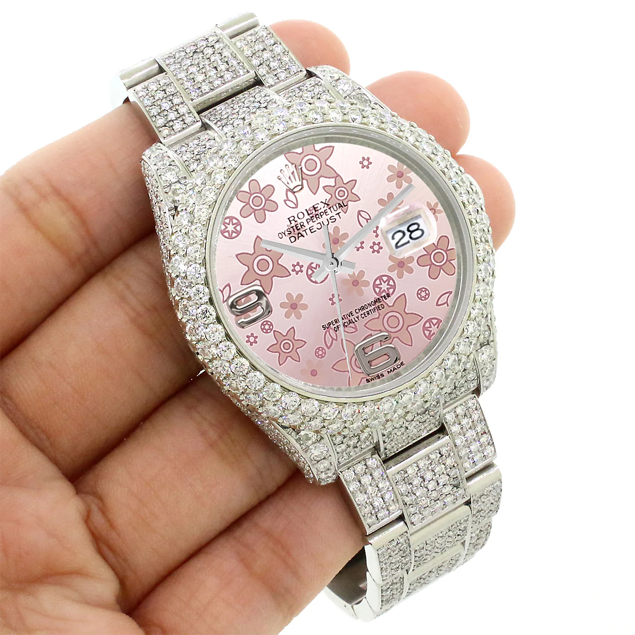 Rolex Datejust 36mm 116200 Pave 16.9CT Diamond Bezel/Case/Bracelet/Pink Flower Dial Watch Box Papers - Image 2