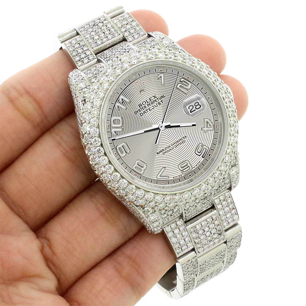 Rolex Datejust 36mm 116200 Pave 16.9CT Diamond Bezel/Case/Bracelet/Silver Concentric Arabic Dial Watch Box Papers - Image 2