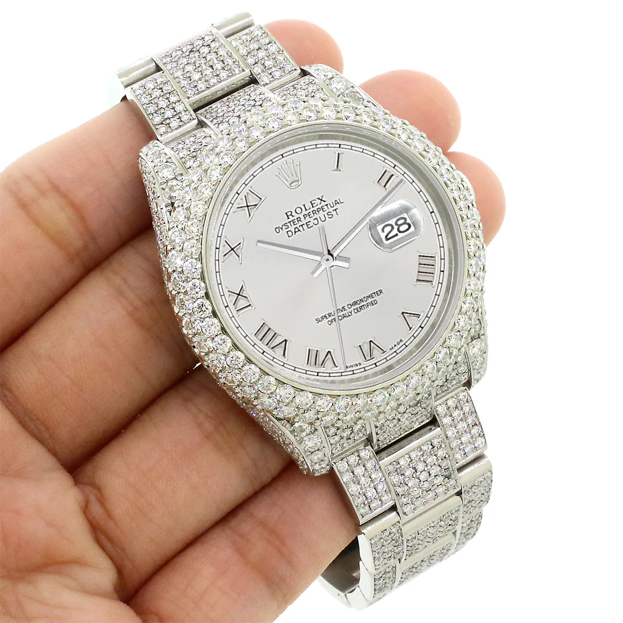 Rolex Datejust 36mm 116200 Pave 16.9CT Diamond Bezel/Case/Bracelet/Silver Roman Dial Watch Box - Image 2