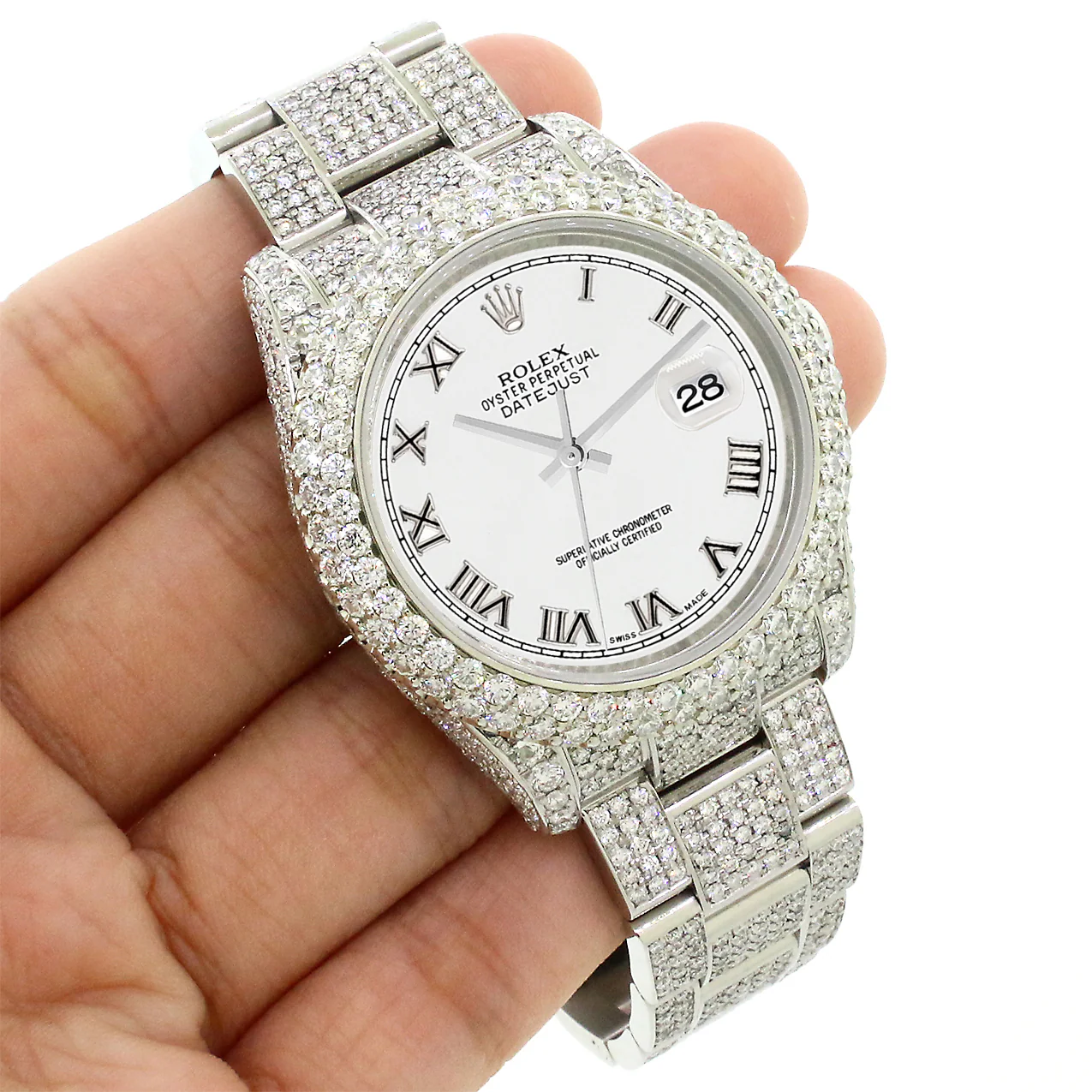 Rolex Datejust 36mm 116200 Pave 16.9CT Diamond Bezel/Case/Bracelet/White Roman Dial Watch Box Papers - Image 2