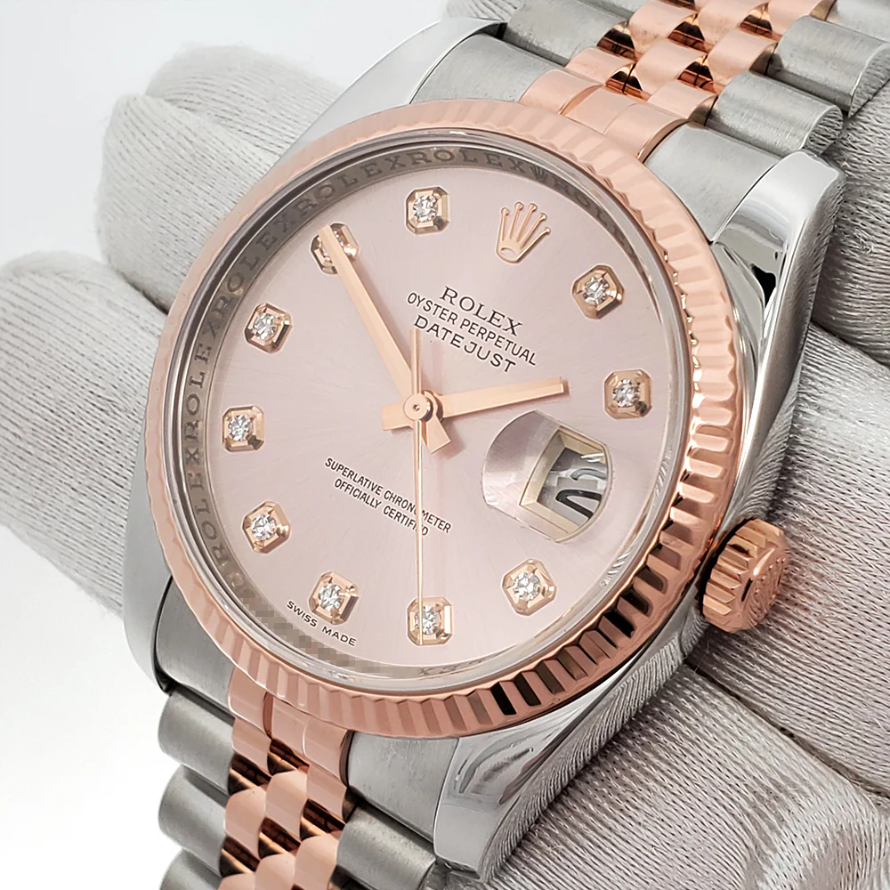 Rolex Datejust 36mm 116231 Factory Pink Diamond Dial 2-Tone Rose Gold Fluted Jubilee Watch - Image 2