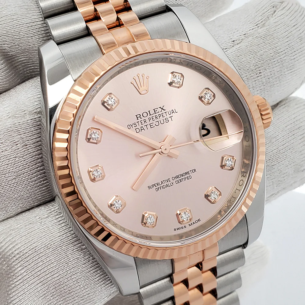 Rolex Datejust 36mm 116231 Factory Pink Diamond Dial 2-Tone Rose Gold Fluted Jubilee Watch Box Papers - Image 3