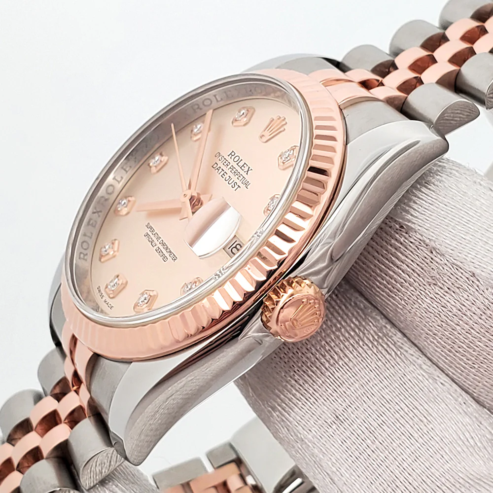 Rolex Datejust 36mm 116231 Factory Pink Diamond Dial 2-Tone Rose Gold Fluted Jubilee Watch Box/Papers/Tag - Image 3