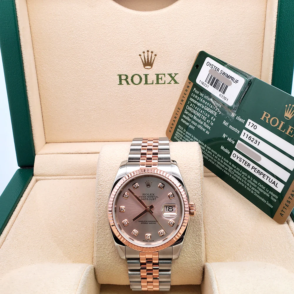 Rolex Datejust 36mm 116231 Factory Pink Diamond Dial 2-Tone Rose Gold Fluted Jubilee Watch Box/Papers/Tag - Image 4