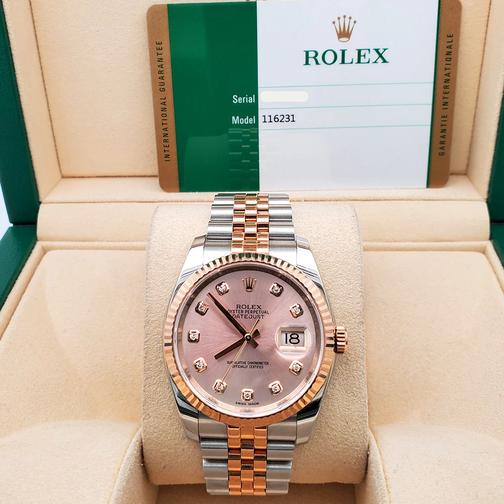 Rolex Datejust 36mm 116231 Pink Diamond Dial Fluted Jubilee 2-Tone Rose/Steel Watch Box Papers - Image 2