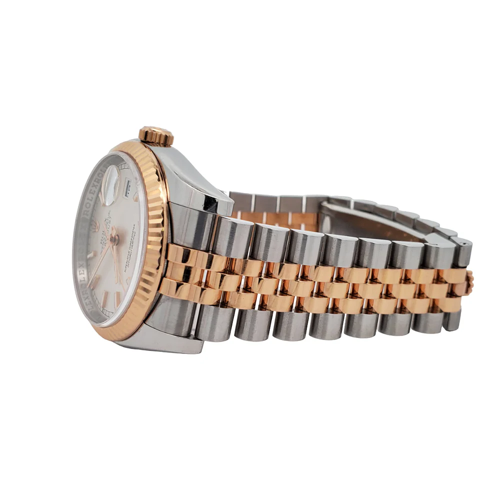 Rolex Datejust 36mm 116231 Silver Index Dial 2-Tone Rose Gold Fluted Jubilee Watch - Image 4