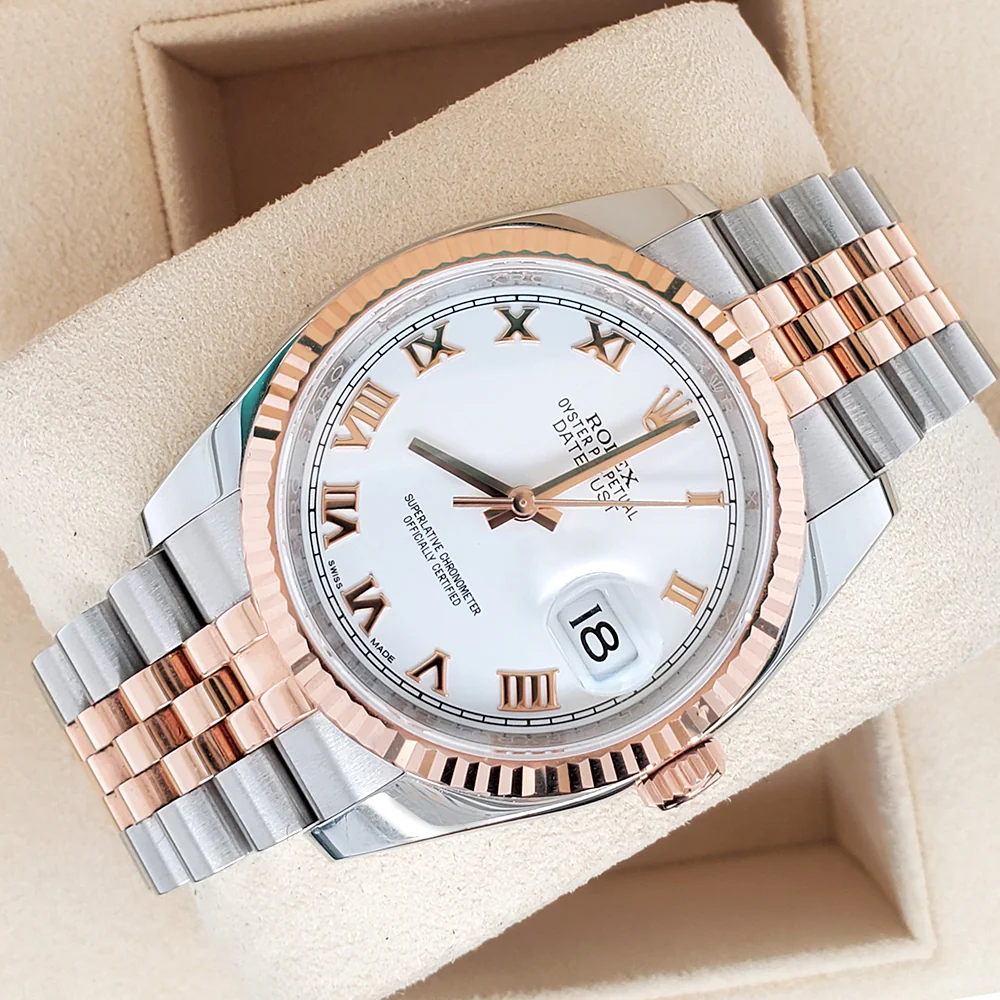 Rolex Datejust 36mm 116231 White Roman Dial Rose Gold/Steel Jubilee Watch - Image 3