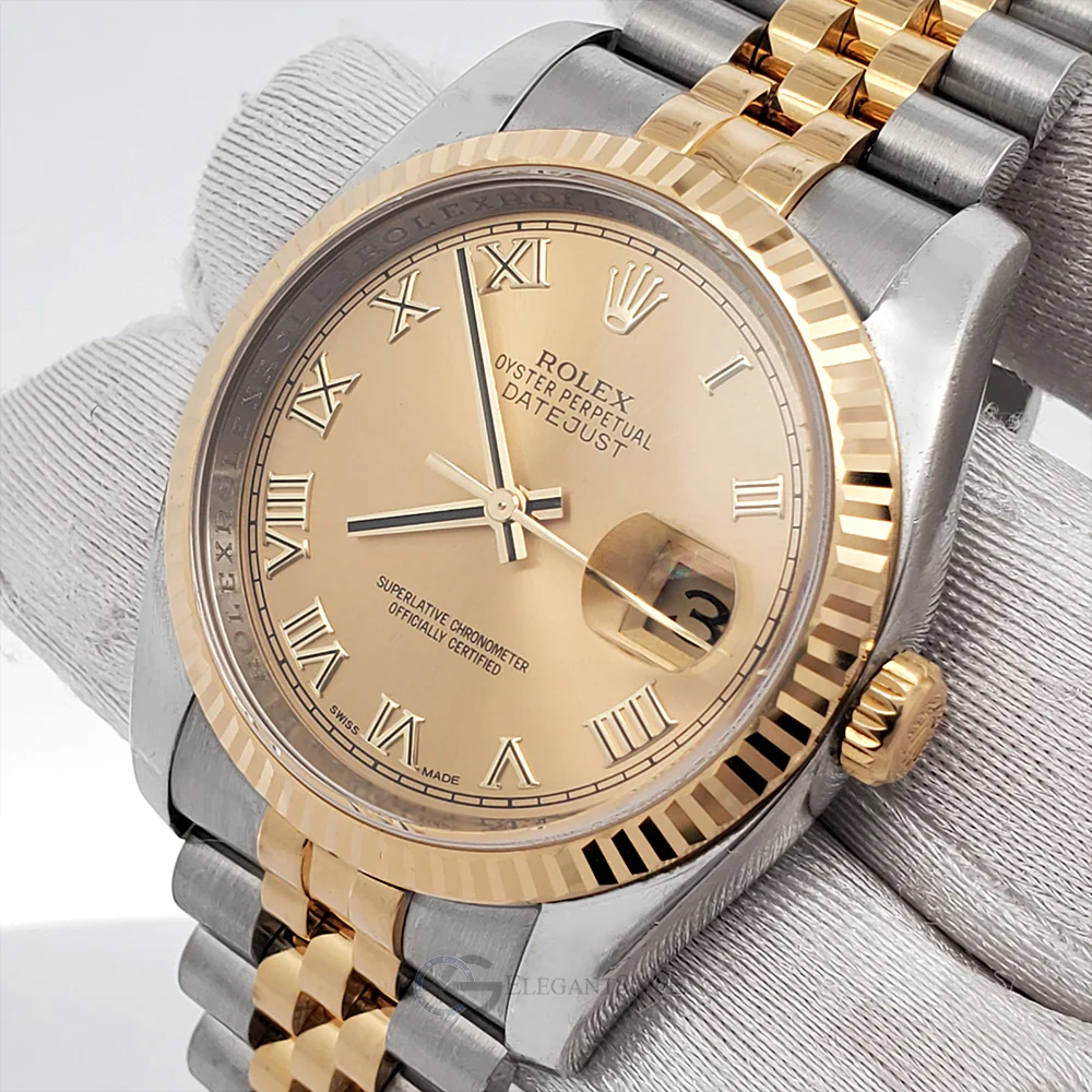 Rolex Datejust 36mm 116233 2-Tone Champagne Roman Dial Jubilee Watch Box Papers