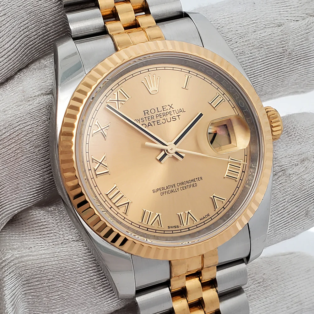 Rolex Datejust 36mm 116233 2-Tone Champagne Roman Dial Jubilee Watch Box Papers - Image 2