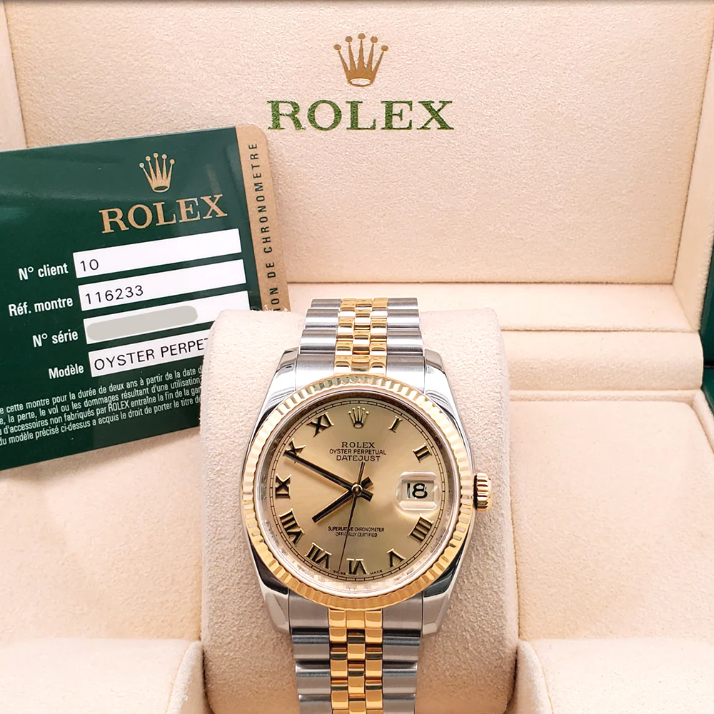 Rolex Datejust 36mm 116233 2-Tone Champagne Roman Dial Jubilee Watch Box Papers - Image 3