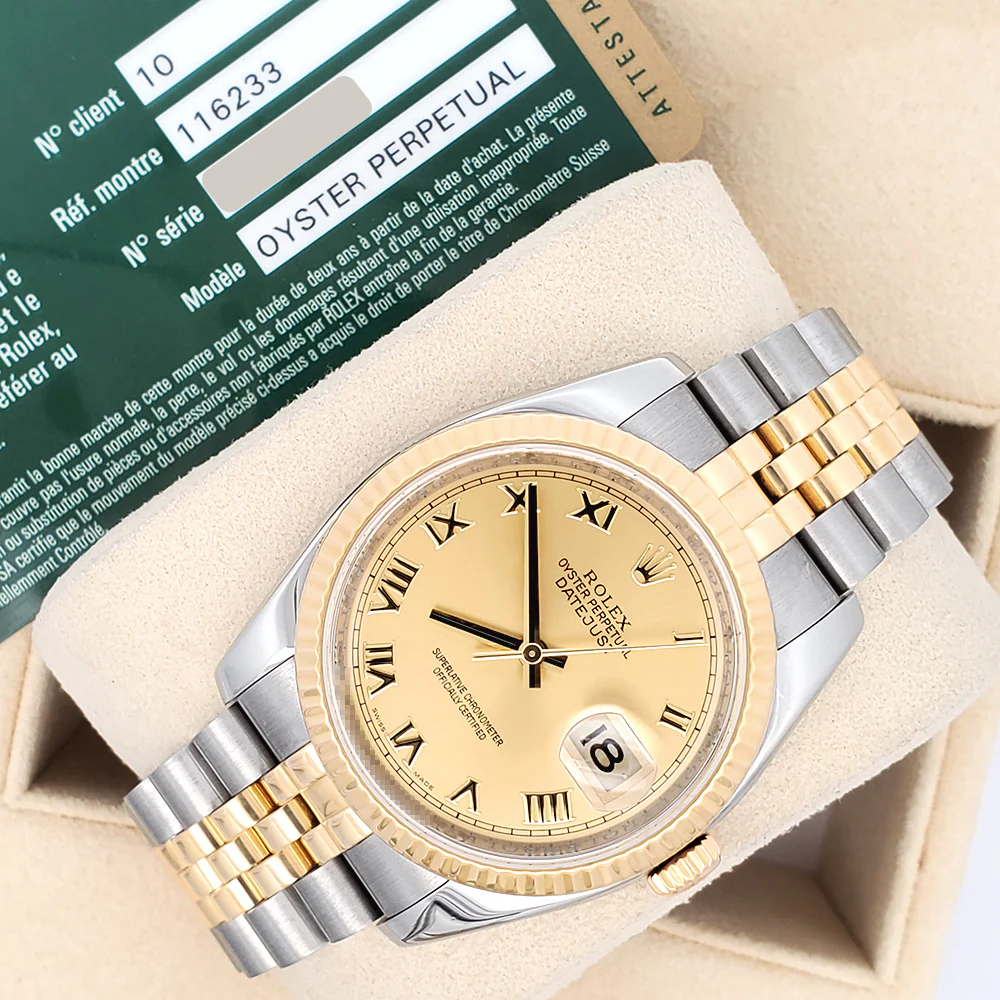 Rolex Datejust 36mm 116233 2-Tone Champagne Roman Dial Jubilee Watch Box Papers - Image 4