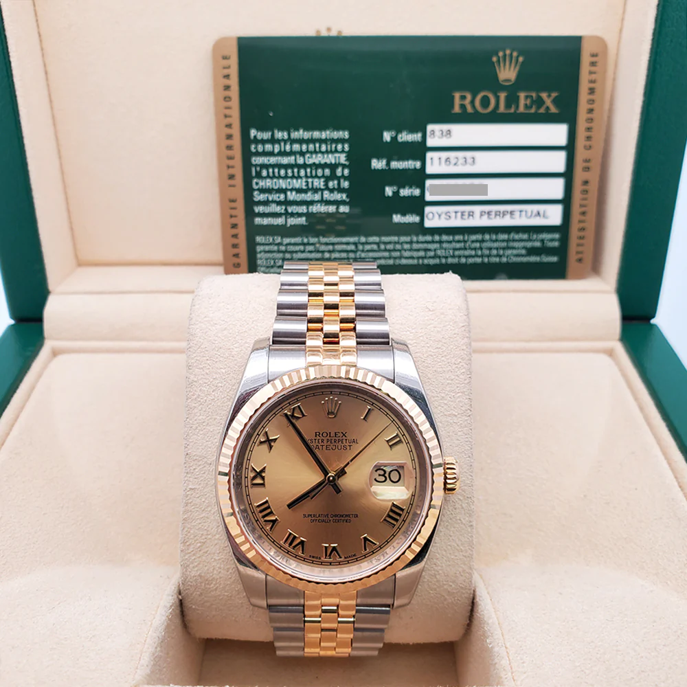 Rolex Datejust 36mm 116233 2-Tone Champagne Roman Dial Jubilee Watch Box Papers - Image 3