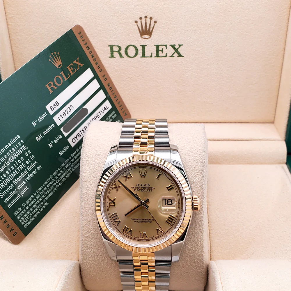 Rolex Datejust 36mm 116233 2-Tone Champagne Roman Dial Jubilee Watch Box Papers - Image 3