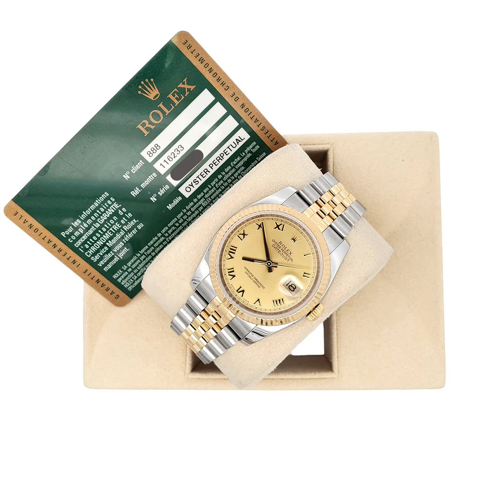 Rolex Datejust 36mm 116233 2-Tone Champagne Roman Dial Jubilee Watch Box Papers - Image 4