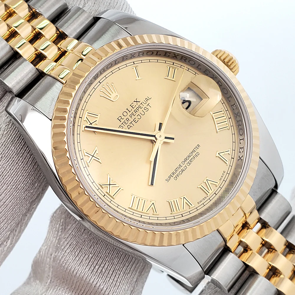 Rolex Datejust 36mm 116233 2-Tone Champagne Roman Dial Jubilee Watch