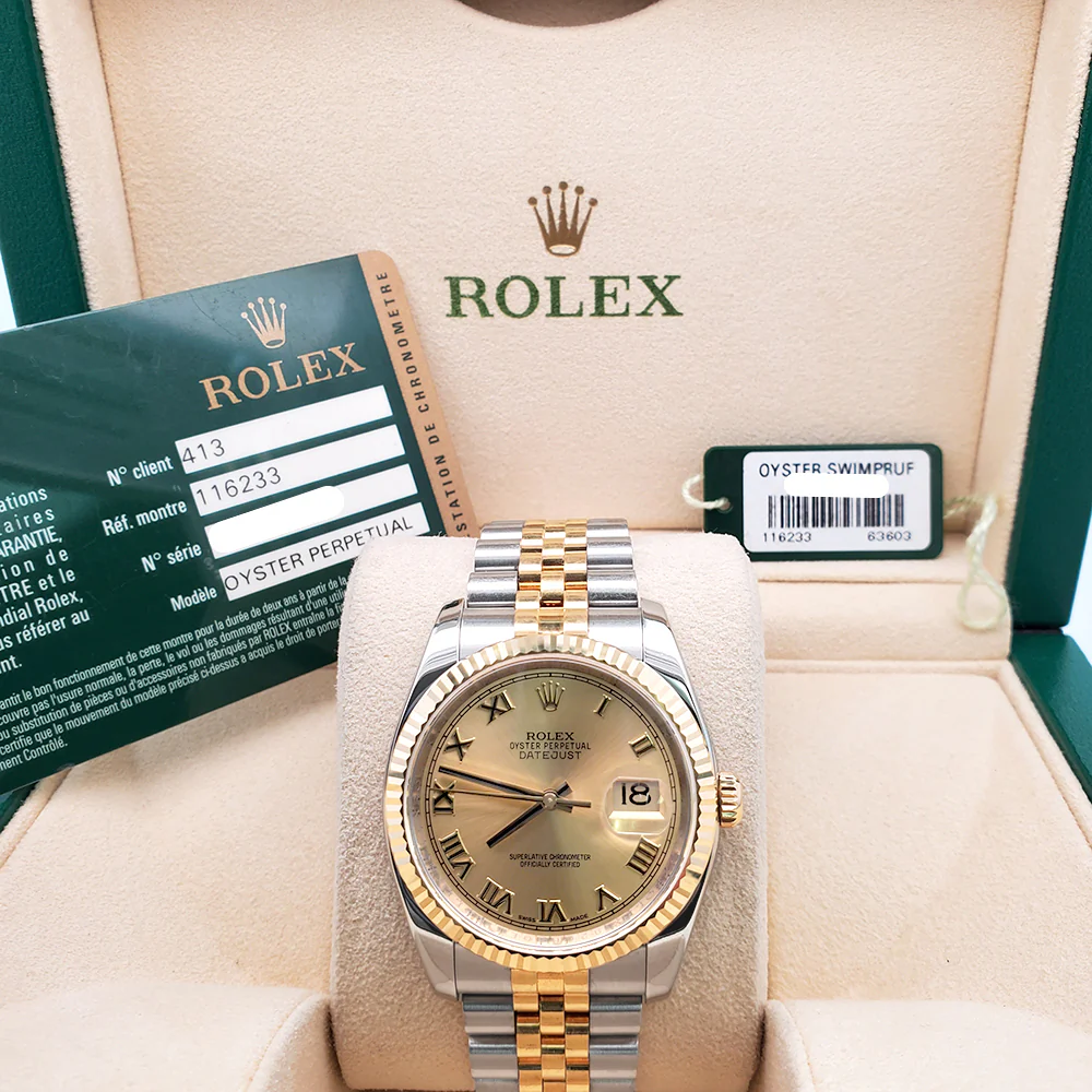 Rolex Datejust 36mm 116233 2-Tone Champagne Roman Dial Jubilee Watch Box/Papers/Tag - Image 3