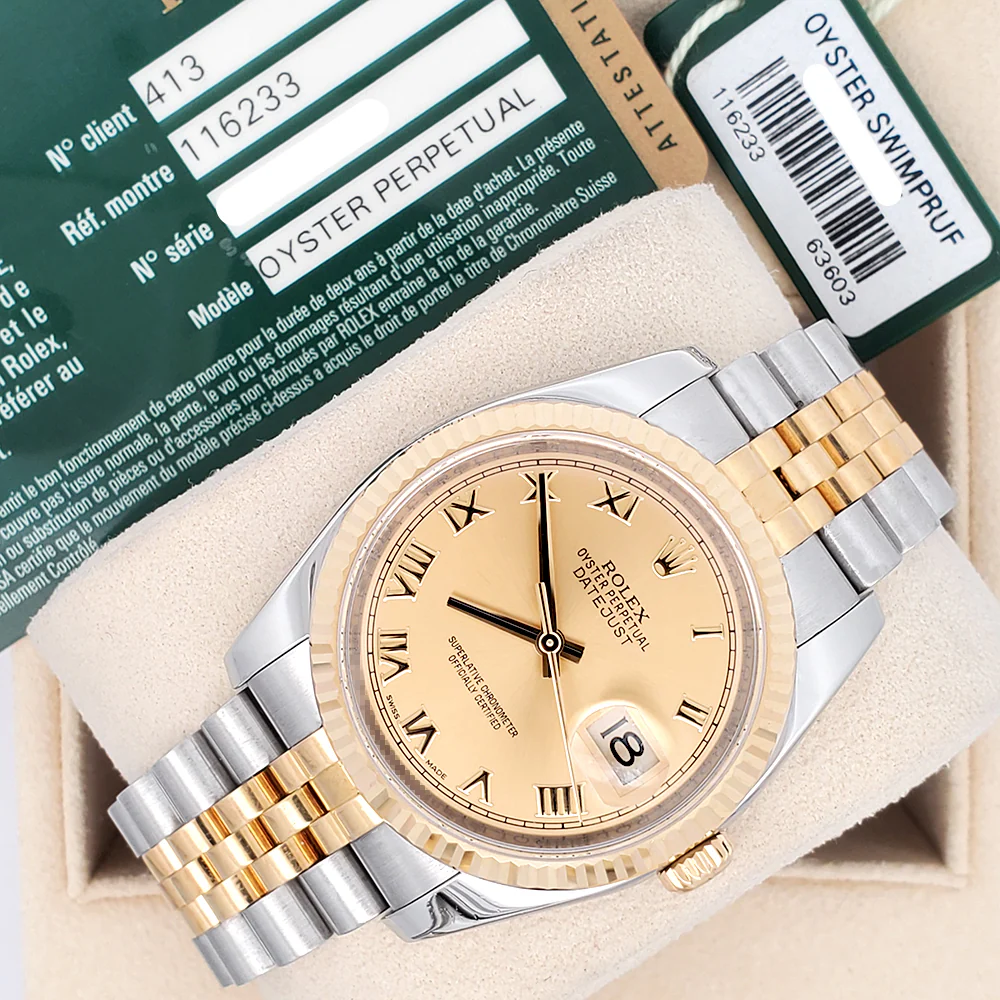 Rolex Datejust 36mm 116233 2-Tone Champagne Roman Dial Jubilee Watch Box/Papers/Tag - Image 4