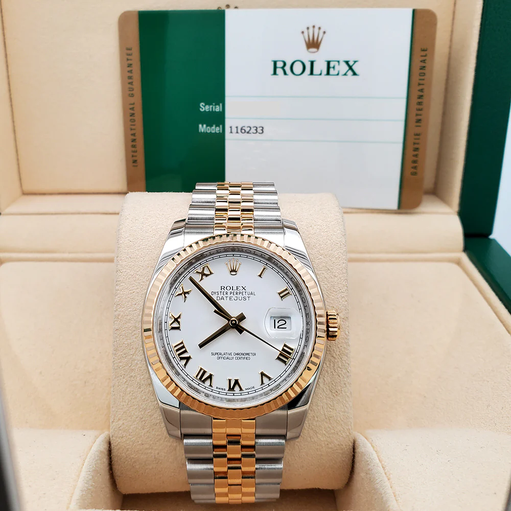 Rolex Datejust 36mm 116233 2-Tone White Roman Dial Jubilee Watch Box Papers - Image 3