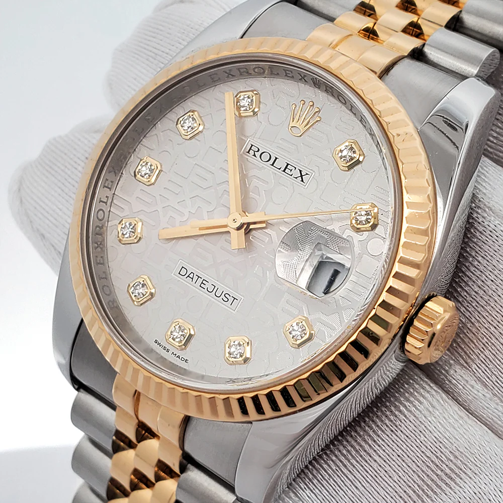Rolex Datejust 36mm 116233 Silver Jubilee Diamond Dial 2-tone Yellow Gold/Steel Watch