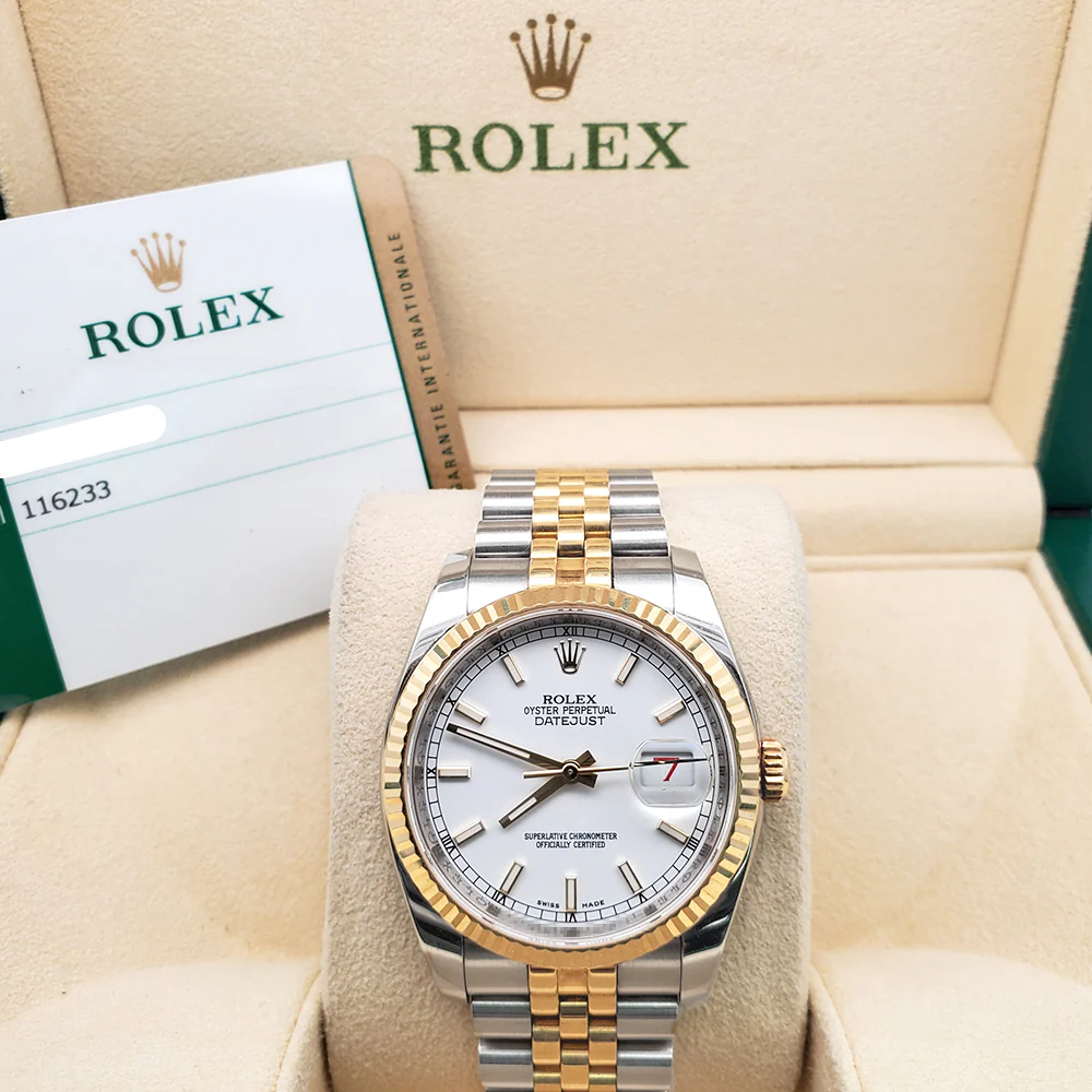Rolex Datejust 36mm 116233 White Index 2-tone Yellow Gold/Steel Jubilee Watch Box Papers - Image 3