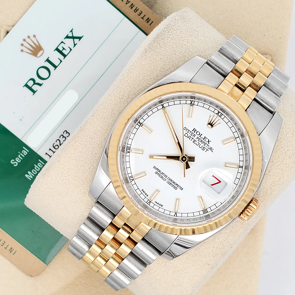 Rolex Datejust 36mm 116233 White Index 2-tone Yellow Gold/Steel Jubilee Watch Box Papers - Image 4