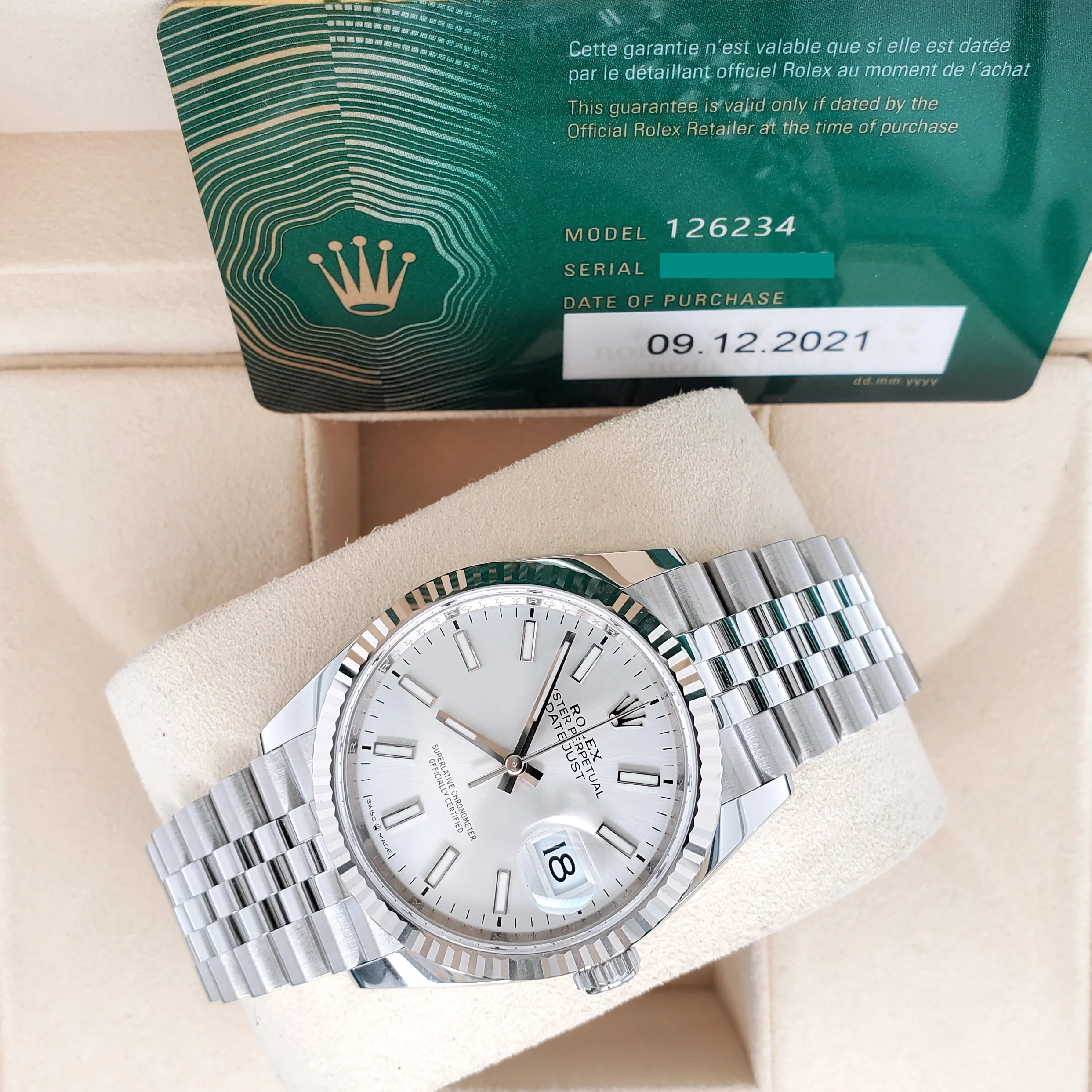Rolex Datejust 36mm 126234 Silver Index Dial Fluted Bezel Jubilee Watch 2021 Box Papers - Image 3