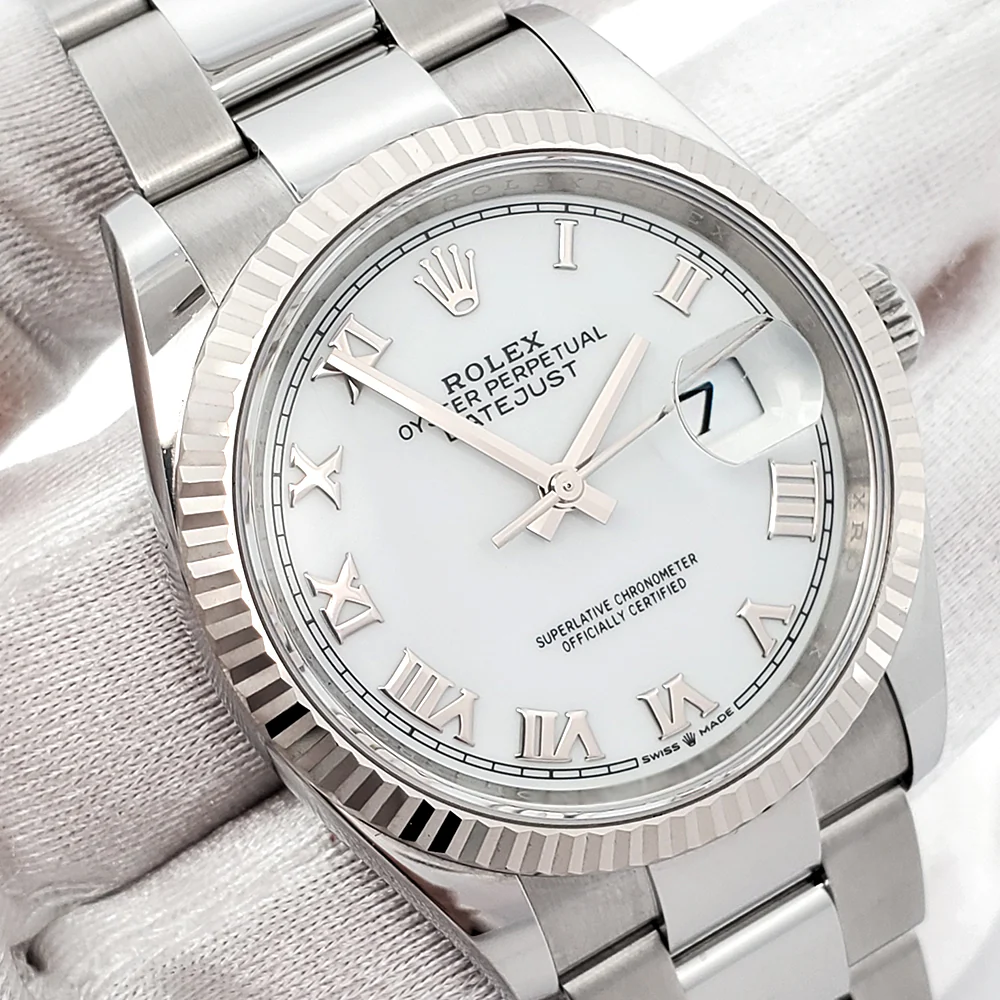 Rolex Datejust 36mm 126234 White Roman Fluted Bezel Steel Oyster Watch 2022 Box Papers - Image 3