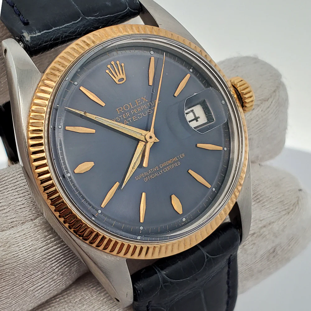 Rolex Datejust 36mm 1601 2-Tone Blue Dial Sword Hands Fluted Bezel Watch - Image 2