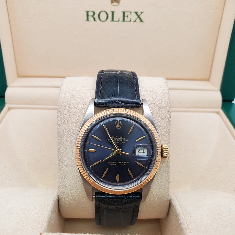 Rolex Datejust 36mm 1601 2-Tone Blue Dial Sword Hands Fluted Bezel Watch - Image 3