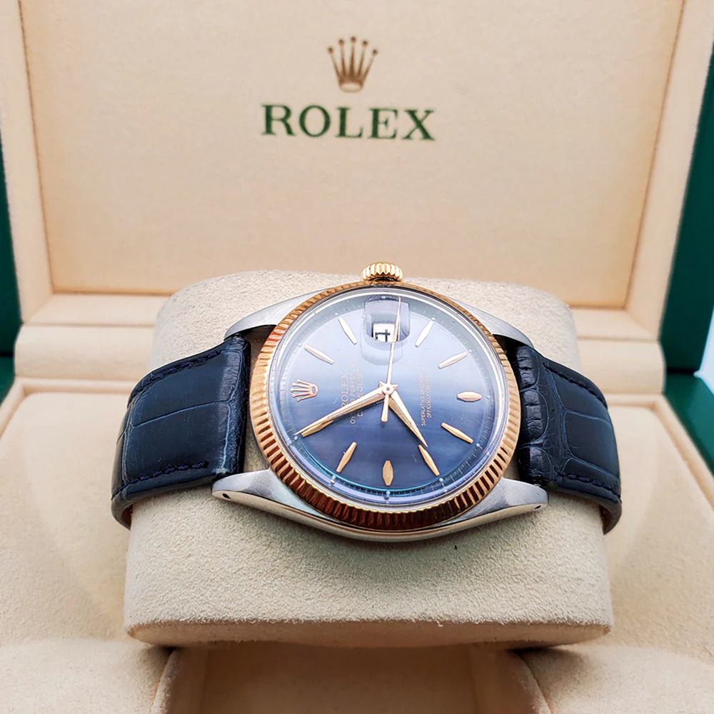 Rolex Datejust 36mm 1601 2-Tone Blue Dial Sword Hands Fluted Bezel Watch - Image 4