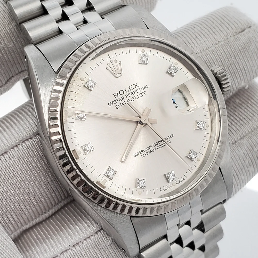 Rolex Datejust 36mm 16014 Factory Silver Diamond Dial Stainless Steel Jubilee Watch - Image 2