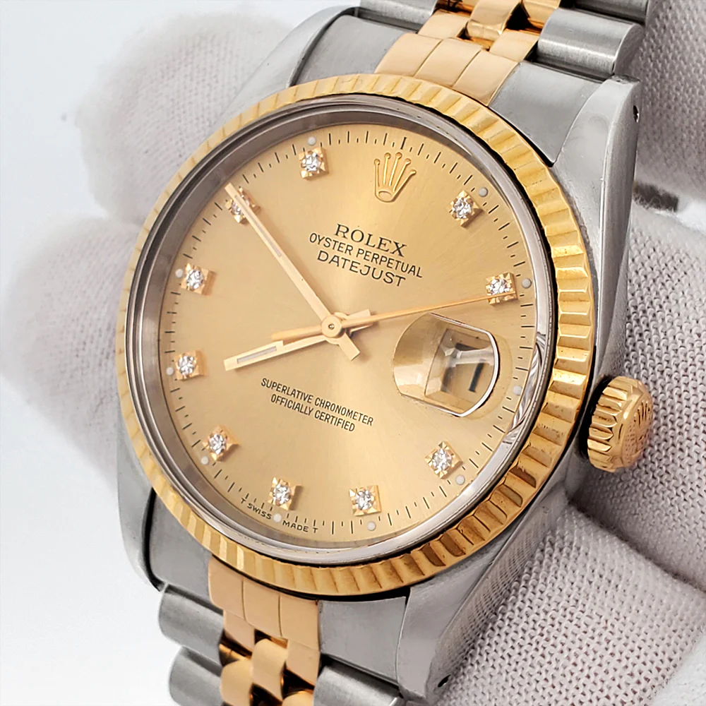 Rolex Datejust 36mm 16233 Factory Champagne Diamond 2-tone Yellow Gold/Steel Jubilee Watch