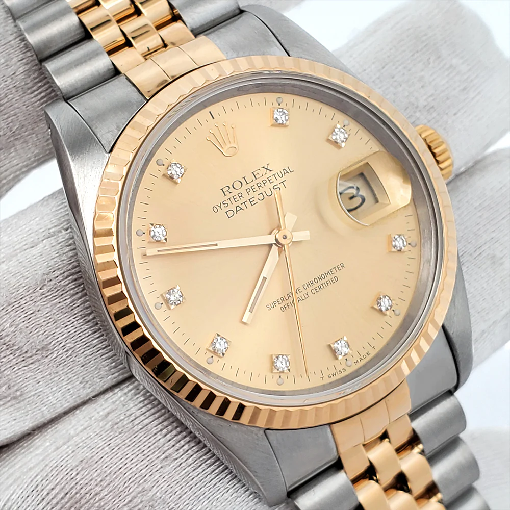 Rolex Datejust 36mm 16233 Factory Champagne Diamond Dial Yellow Gold/Steel Watch - Image 2