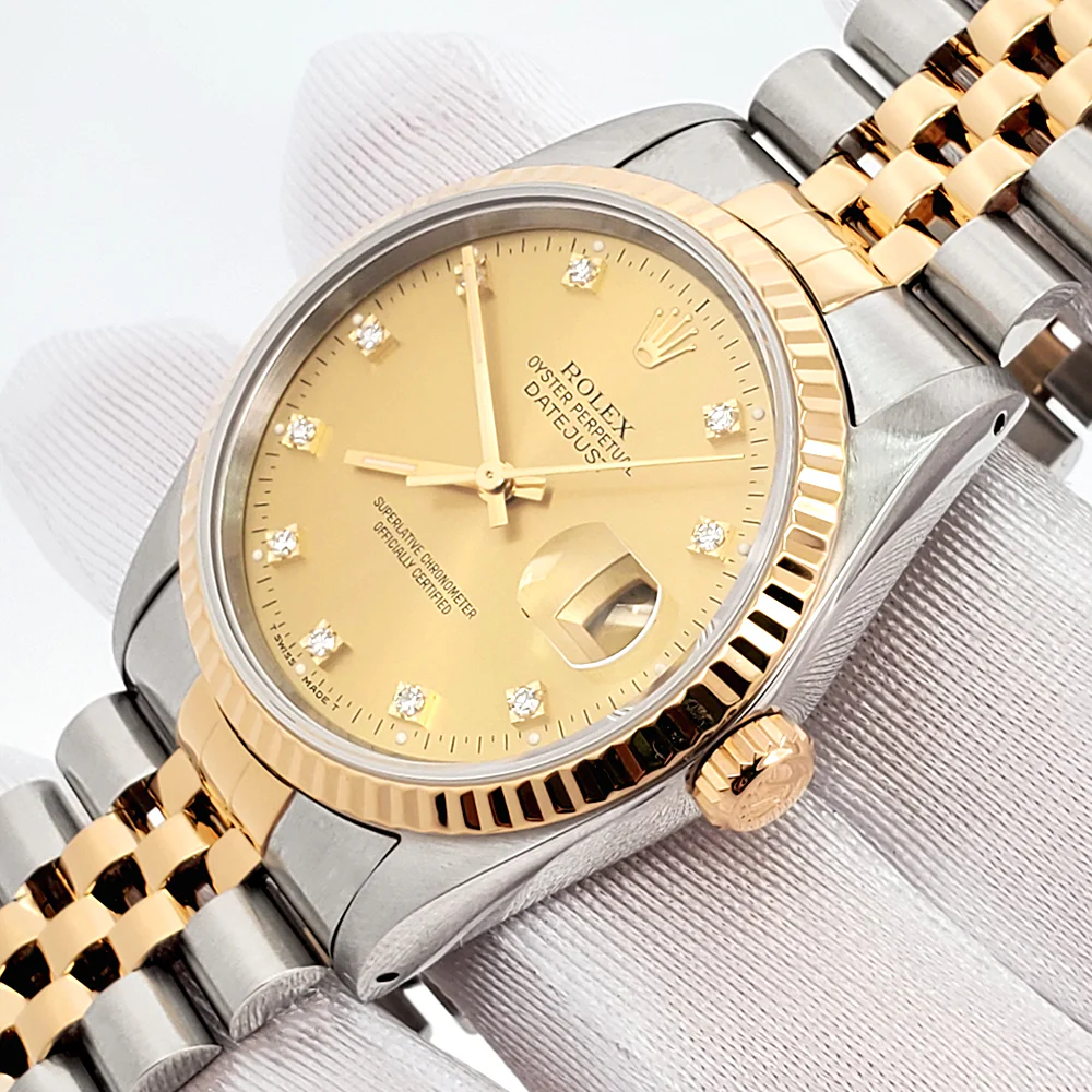 Rolex Datejust 36mm 16233 Factory Champagne Diamond Dial Yellow Gold/Steel Watch - Image 3