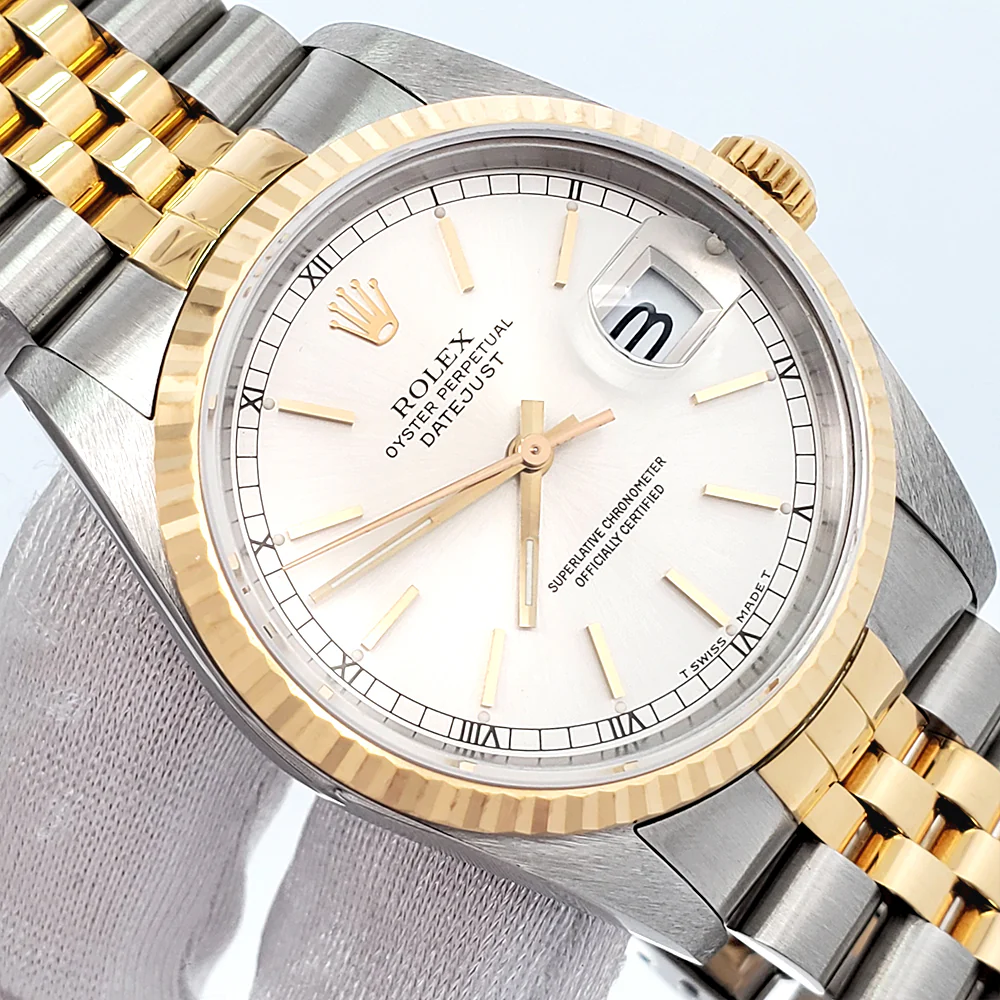 Rolex Datejust 36mm 16233 Silver Index Dial 2-tone Yellow Gold/Steel Jubilee Watch - Image 2