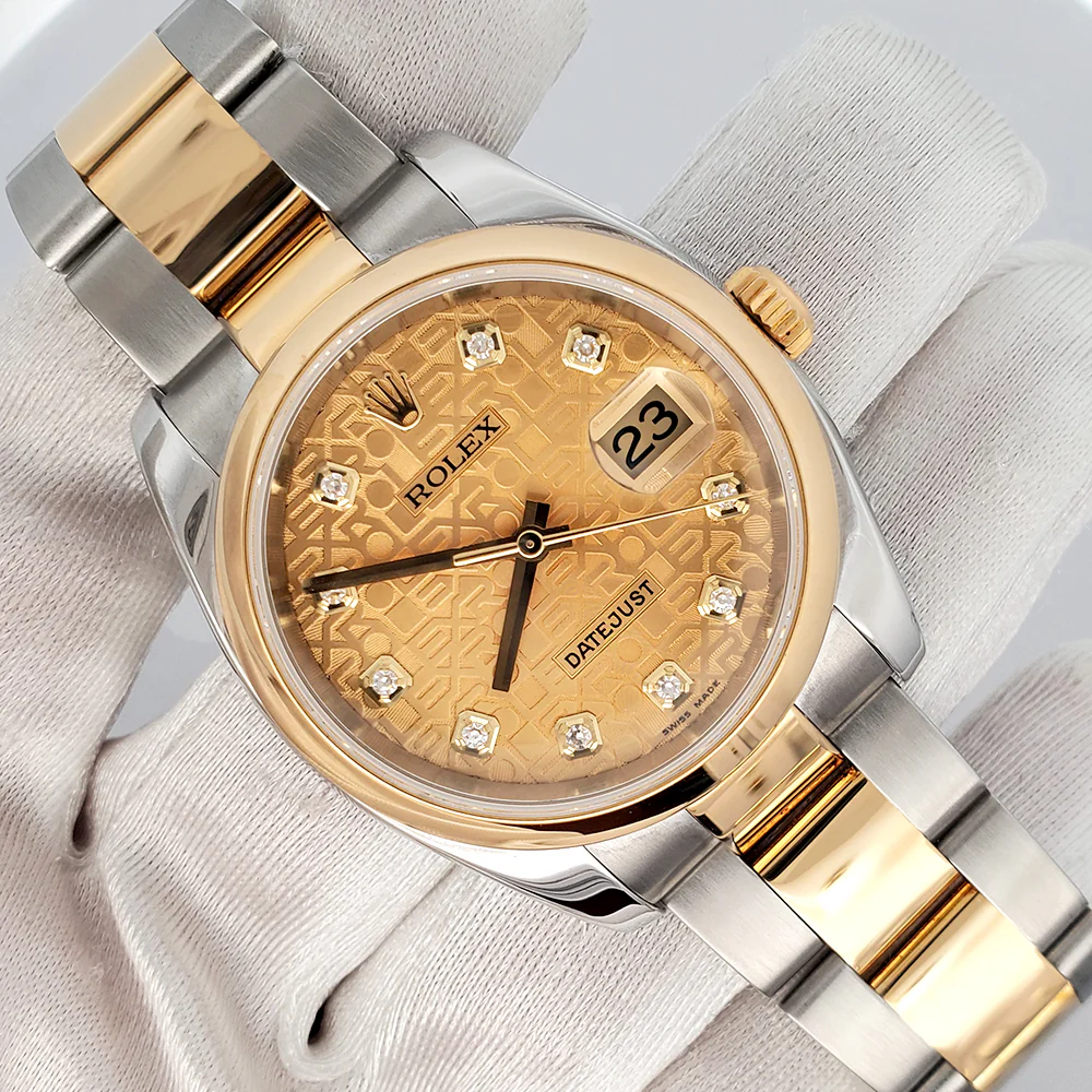 Rolex Datejust 36mm 116203 Factory Champagne Jubilee Diamond Dial 2-tone Watch - Image 3
