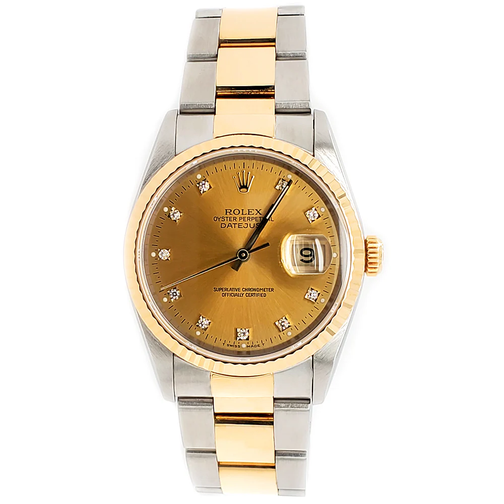 Rolex Datejust 36mm 2-Tone Factory Champagne Diamond Dial Oyster Watch Box Papers