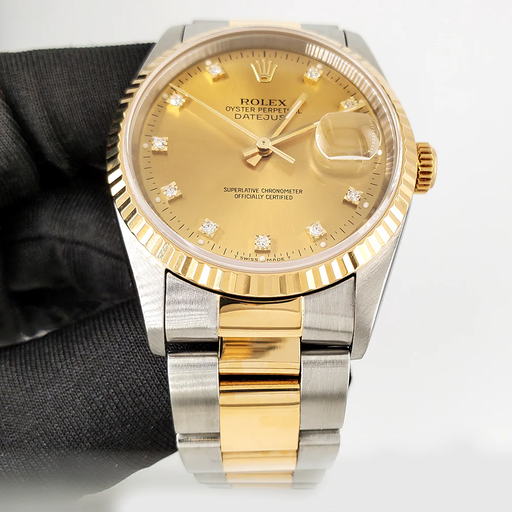Rolex Datejust 36mm 2-Tone Factory Champagne Diamond Dial Oyster Watch Box Papers - Image 6