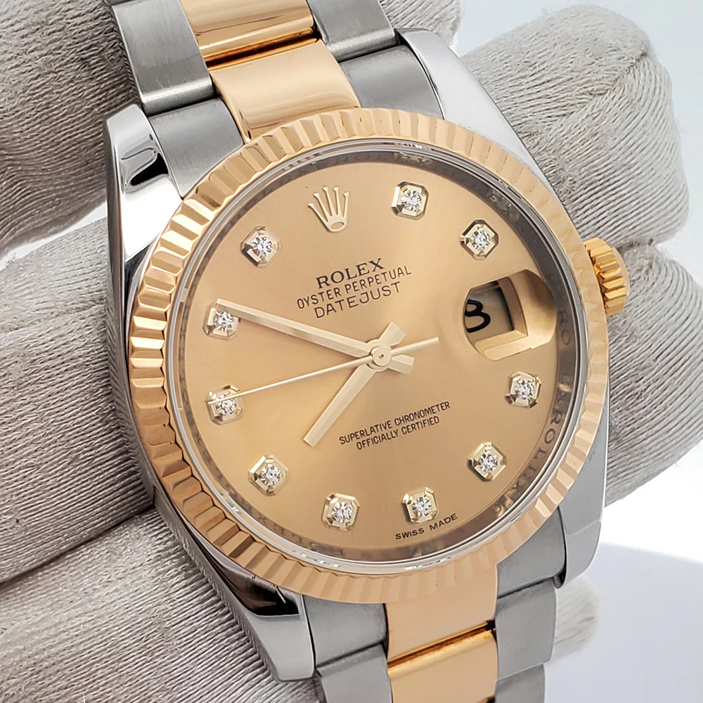 Rolex Datejust 36mm 2-Tone Factory Champagne Diamond Dial Yellow Gold/Steel Watch 116233 Box Papers - Image 2