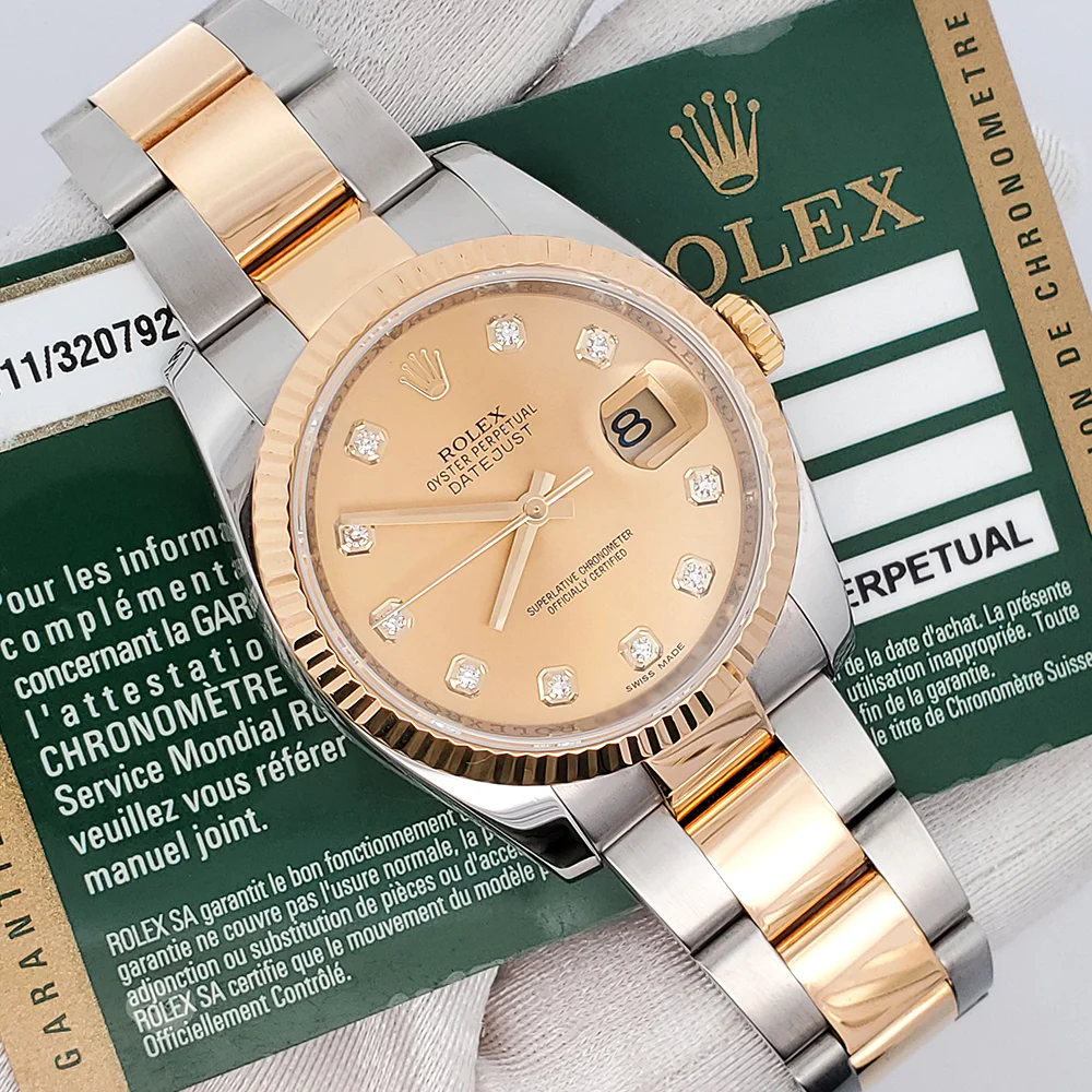Rolex Datejust 36mm 2-Tone Factory Champagne Diamond Dial Yellow Gold/Steel Watch 116233 Box Papers - Image 3