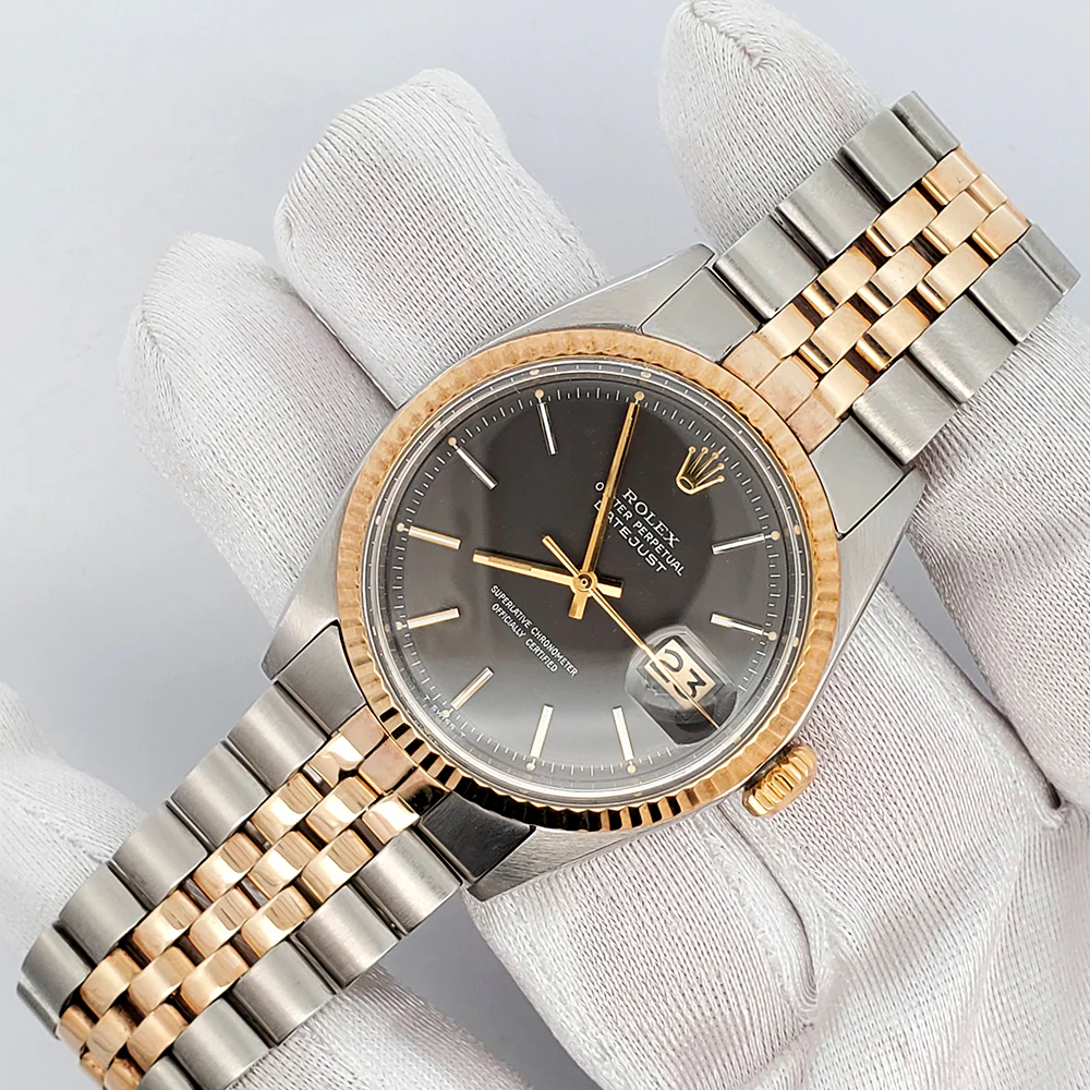 Rolex Datejust 36mm 2-Tone Gray Index Yellow Gold/Steel Riveted Watch 1601 - Image 3