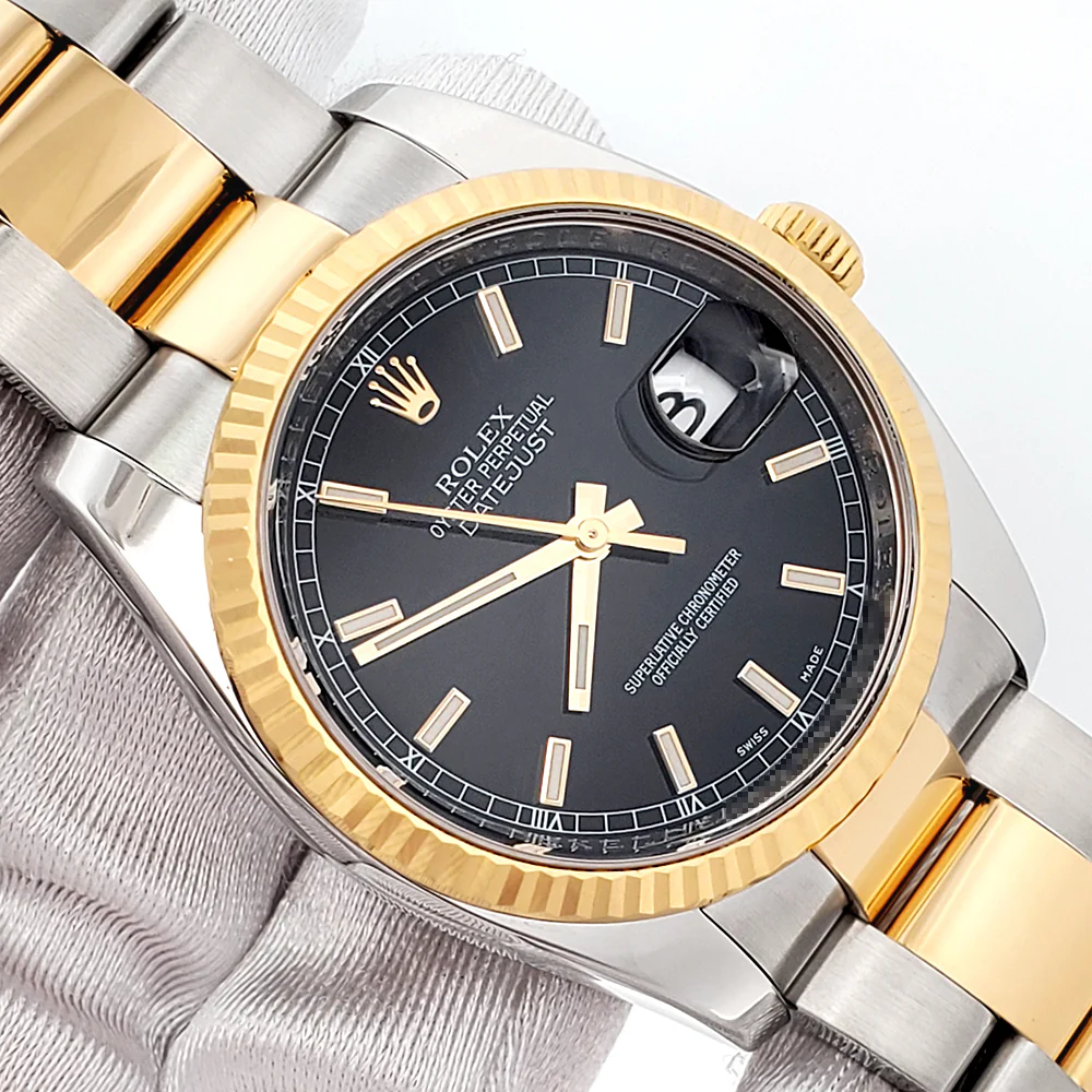 Rolex Datejust 36mm 2-Tone Yellow Gold/Steel Black Index Oyster Watch 116233 Box/Papers/Tag - Image 2