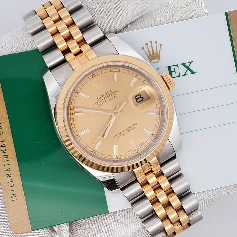 Rolex Datejust 36mm 2-Tone Yellow Gold/Steel Champagne Dial Watch 116233 Box Papers - Image 3