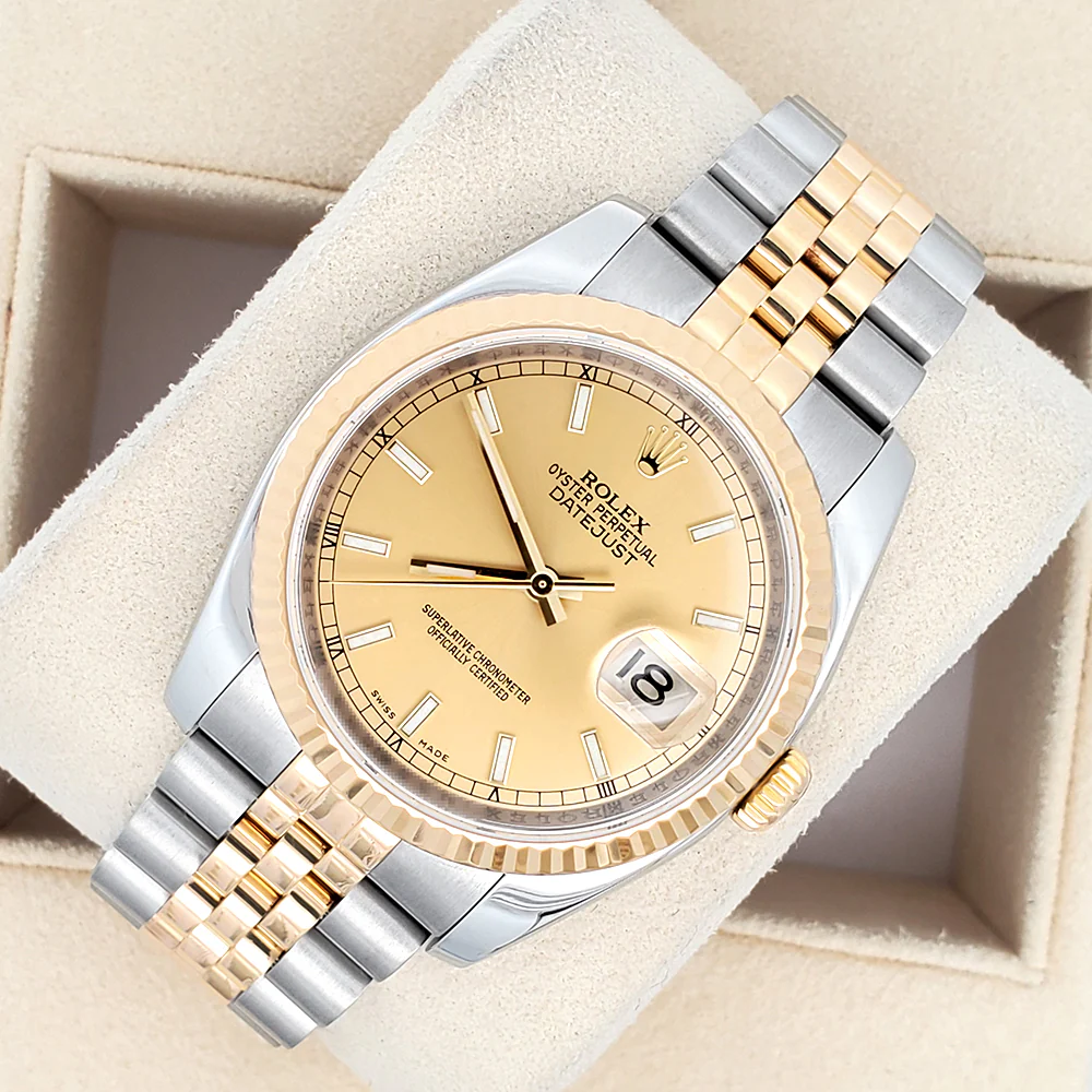Rolex Datejust 36mm 2-Tone Yellow Gold/Steel Champagne Index Dial Watch 116233 - Image 4