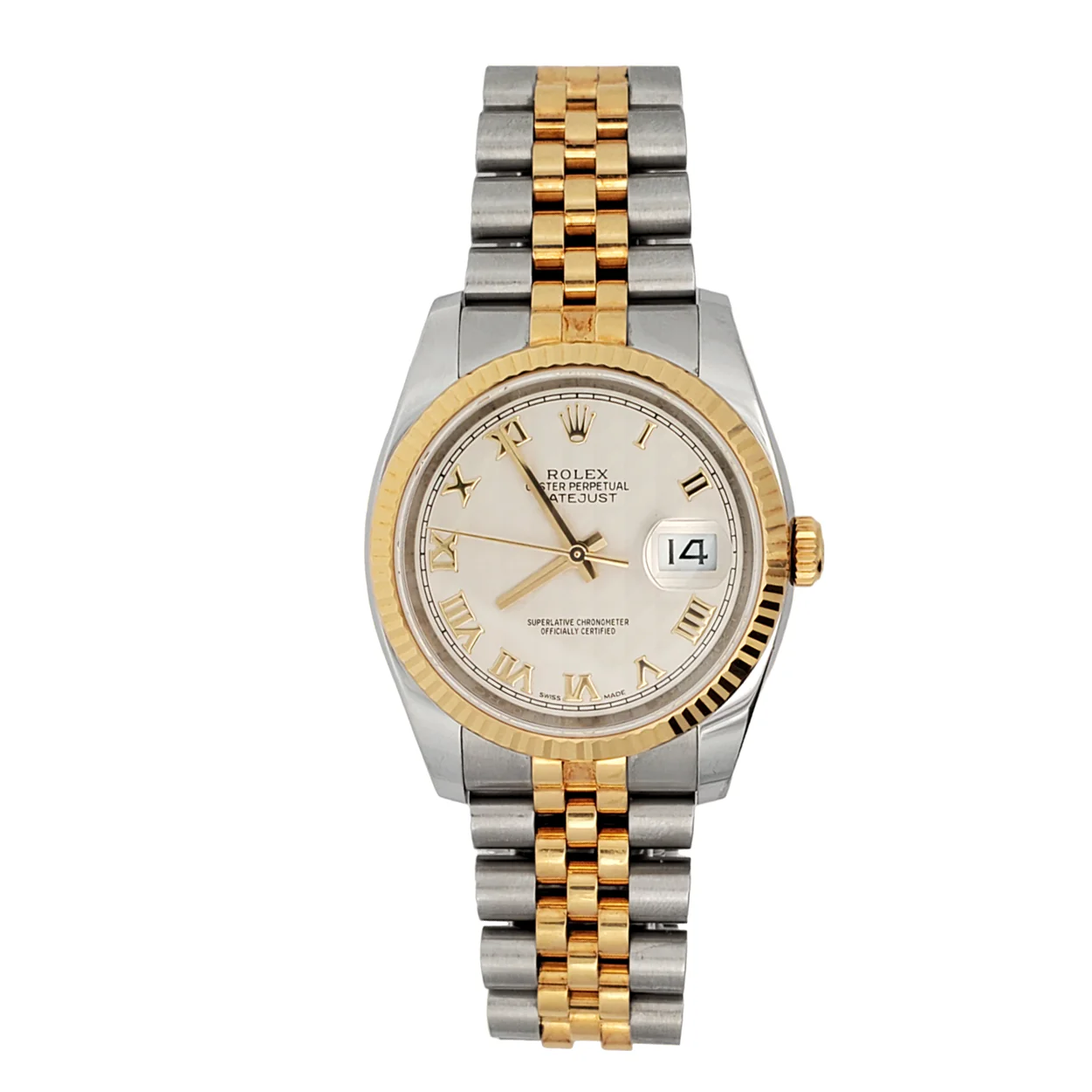 Rolex Datejust 36mm 2-Tone Yellow Gold/Steel Cream Pyramid Dial Watch 116233 Box Papers - Image 5