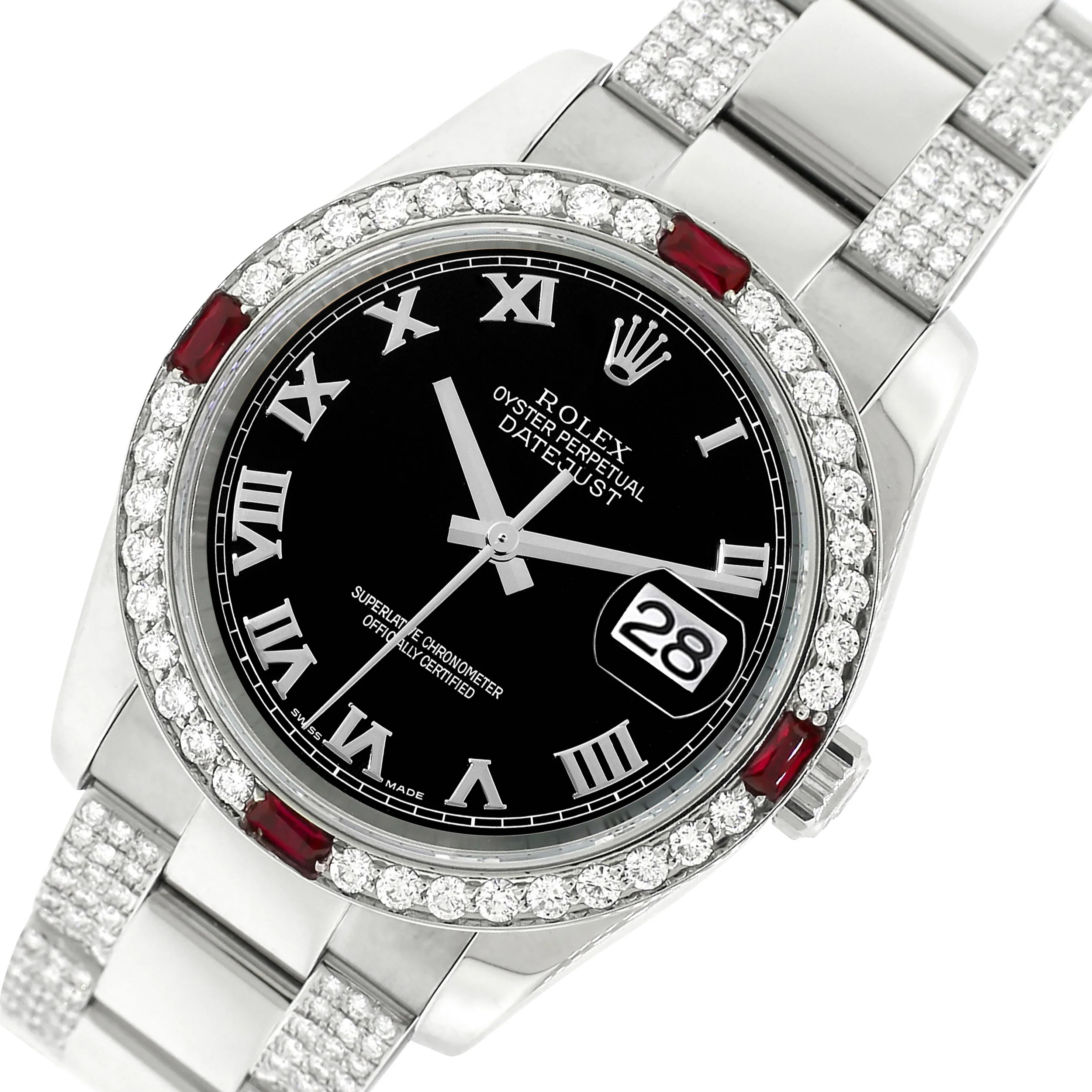 Rolex Datejust 36mm 4.5Ct Diamond Bezel/Bracelet/Black Roman Dial 116200 Steel Watch