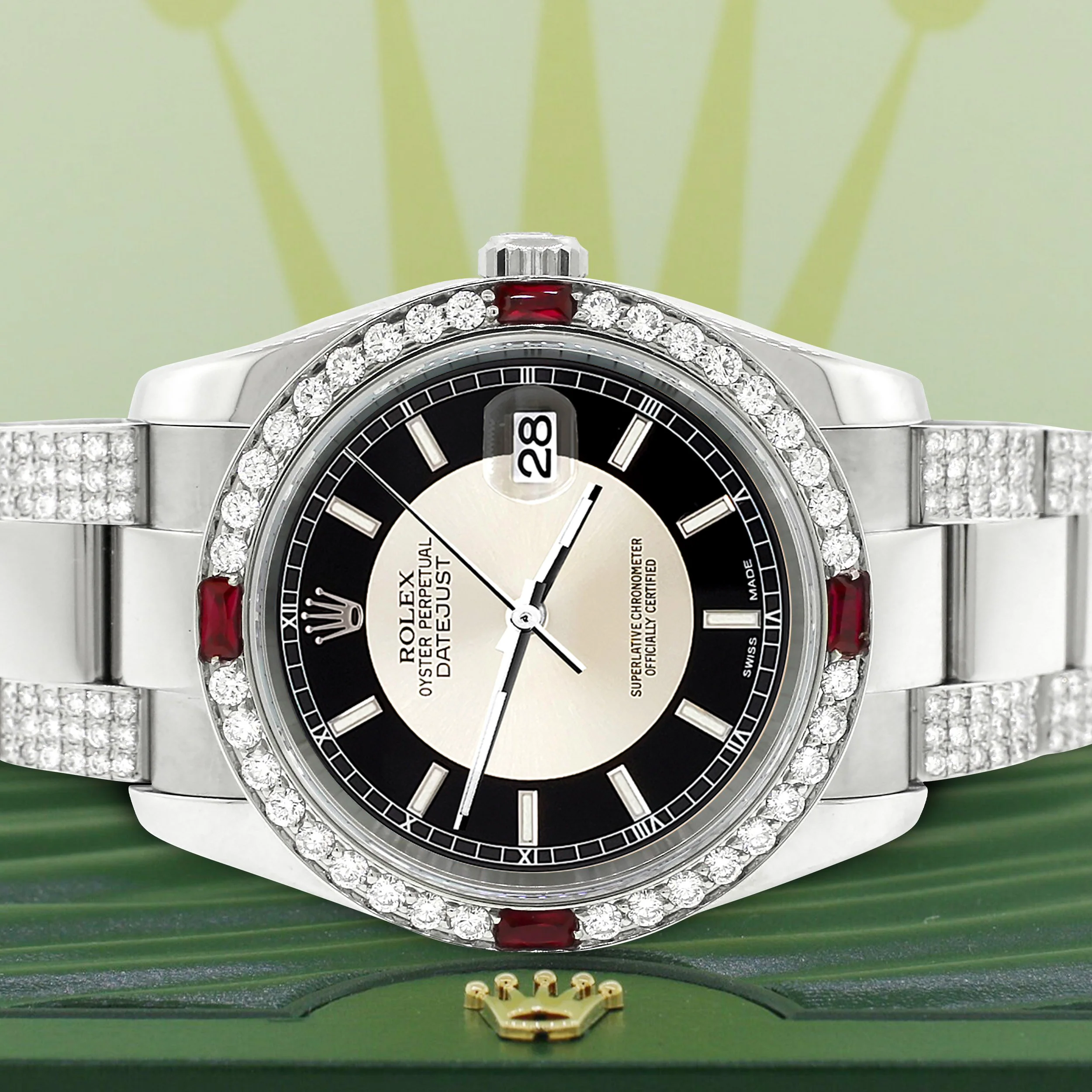 Rolex Datejust 36mm Tuxedo Bullseye Dial Watch with Custom 4.5Ct Diamond Bezel/Bracelet 116200 Steel Box & Apr - Image 2