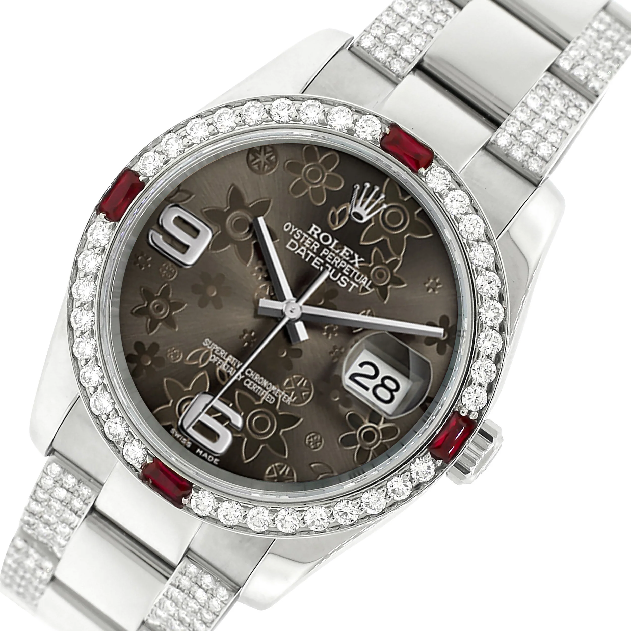 Rolex Datejust 36mm 4.5Ct Diamond Bezel/Bracelet/Rhodium Floral Dial 116200 Steel Watch